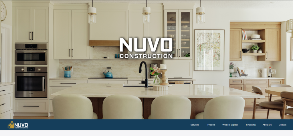 screen shot of the nuvo construction website designed and managed by designd life marketing in edmonton